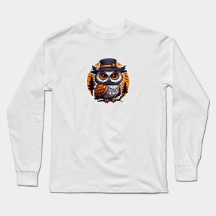 An owl wearing a hat and sitting on a branch in the forest Long Sleeve T-Shirt